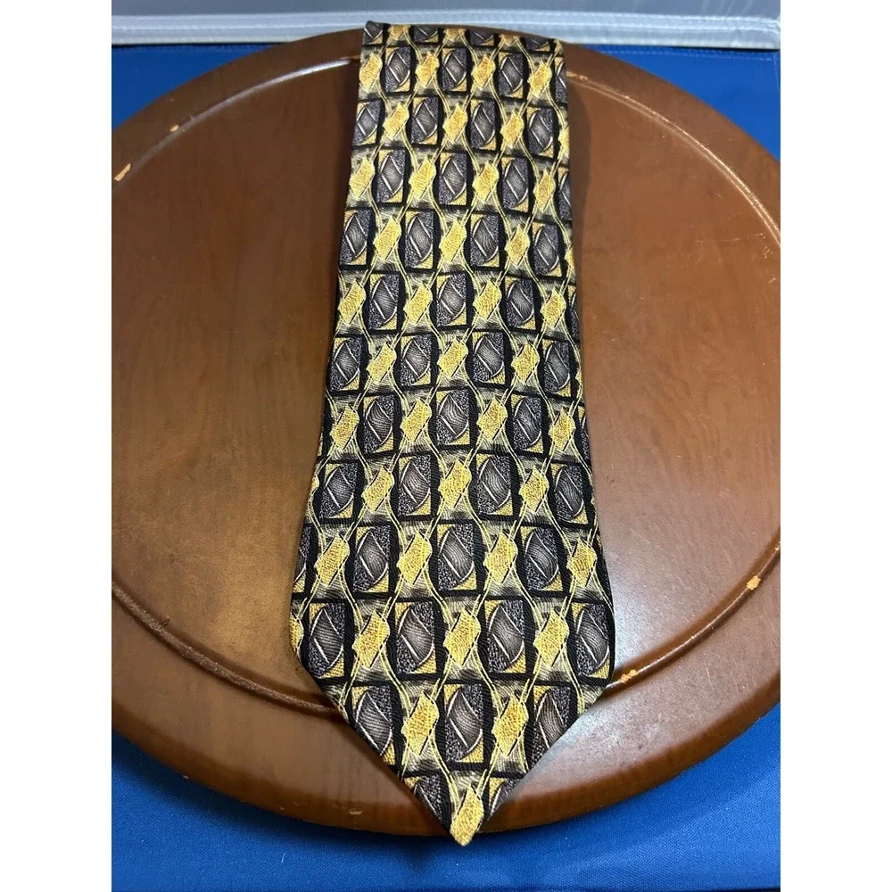 Martin Wong Collection Blue & Yellow Men's‎ 100% Silk Tie Geometric Necktie
